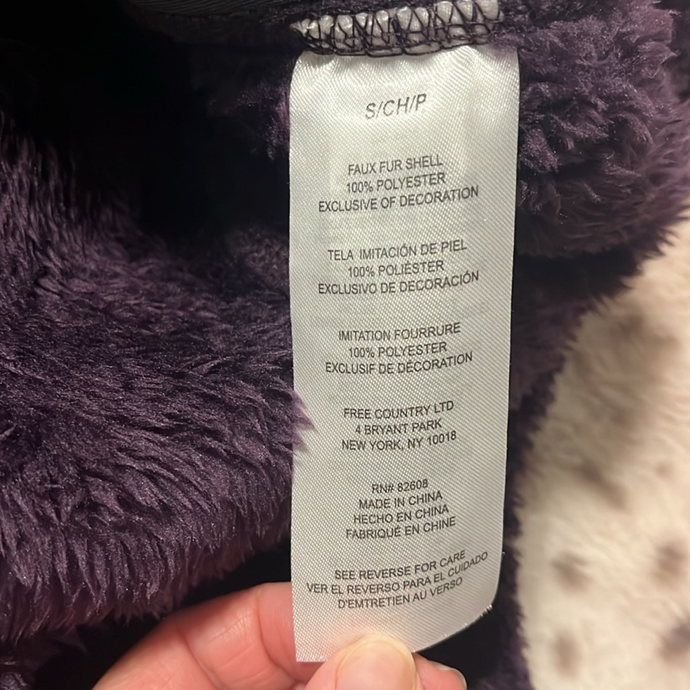 NWT Free Country Alpine Butter Pile Vest Purple Fur Zip-up Small - Picture 7 of 8